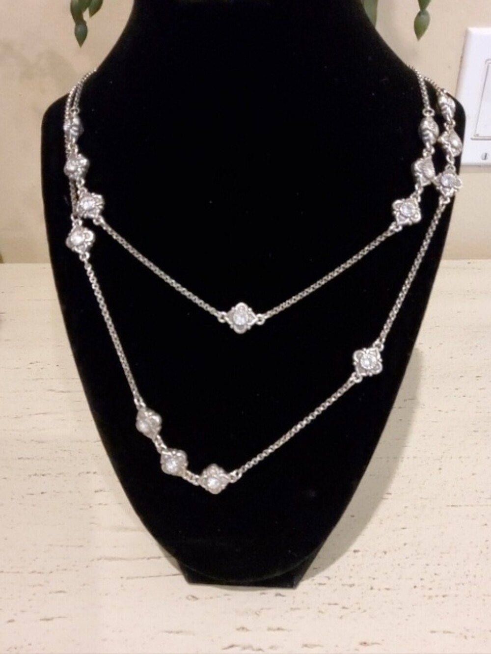 Brighton Silver Floral Crystal Station 44" Necklace